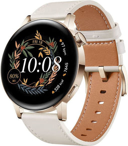 Huawei Watch GT 3 42 mm goud met leren bandje wit