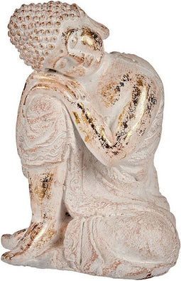 Decoratief tuinfiguur Boeddha Wit/Goud Polyresin (23 x 33 x 26 cm)
