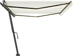 vidaXL - Luifel - handmatig - uittrekbaar - met - LED - 500x300 - cm - crèmekleurig