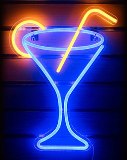 Retro Neon Verlichting – Eenvoudig op te Hangen – Cocktail – Blauw/Geel