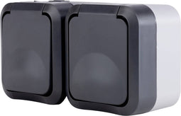 REV 0004090400 Wandcontactdoos dubbel Compleet AquaStorm Lichtgrijs, Zwart