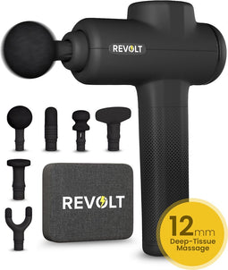 Revolt® Massage Gun Pro - 6 Luxe Opzetstukken - Voor Spierherstel & Blessures - 12MM Deep Tissue - Massage Apparaat Professioneel - Massage Pistool - Hoge Amplitude - 2500mah dubbel accu