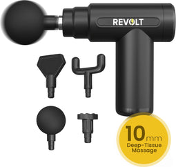 Revolt - Mini Massage Gun - Inclusief 5 Opzetstukken - Inclusief Adapter - 6 Snelheidsstanden - Spierherstel & Spierontspanning - Massage Pistool - Massage Apparaat Professioneel