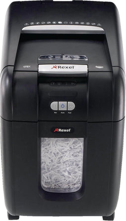 Rexel Autofeed Auto+ 200X Papierversnipperaar Voor Kantoorgebruik - Veiligheidsniveau: DIN P- 4 Snippers - Tot 200 A4-Vellen - Vernietigt Documenten, Creditcards, Cd's, Nietjes En Paperclips - Opvangbak Van 32 Liter - Zwart