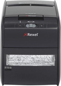 Rexel Autofeed Auto+ 60X Papierversnipperaar Met Anti Vastlooptechnologie Voor Kantoorgebruik - Veiligheidsniveau: DIN P- 4 Snippers - Tot 60 A4 Vellen - Vernietigt Documenten, Creditcards, Nietjes En Paperclips - Opvangbak Van 15 Liter - Zwart