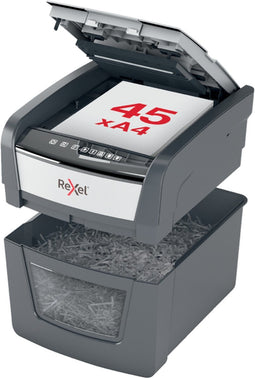 Rexel Optimum AutoFeed+ 45X Fluisterstille Papierversnipperaar P-4 Snippers voor Thuis/Thuiskantoor - Invoer tot 45 Vellen - Zwart