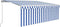 vidaXL - Luifel - handmatig - uittrekbaar - met - rolgordijn - LED - 4x3 - m - blauw - wit