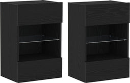 vidaXL - LED - TV - kast - - - 2 - stuks - - - Zwart - Eiken - - - 40x30x60,5cm - - - Gelaagd - Hout