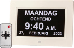 Dementieklok - 7 inch digitaal display - Wit - Medicatiealarm - Wekkers - Met afstandsbediening