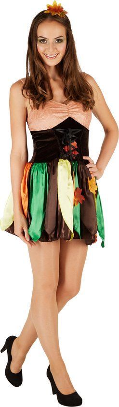 Dressforfun Herfstprinses Kostuum XXL - Verkleedkleding - Inclusief haarband - Kleurrijke bladeren