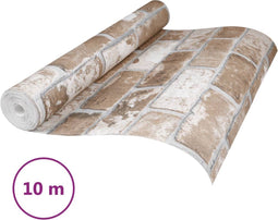 vidaXL - Vliesbehang - 3D - baksteenpatroon - 10x0,53 - m - bruin
