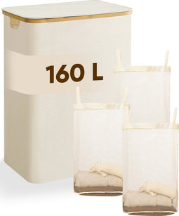 DARI. - Wasmand 3 vakken - 160L met 3 uitneembare zakken - beige