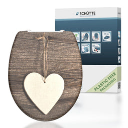 SCHÜTTE WC-Bril 82377 WOOD HEART - Duroplast - Soft Close - Afklikbaar - RVS-Scharnieren - Belastbaar tot 175 kg - Decor - 3-zijdige Print