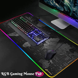RGB-gamingmuismat XXL 900 x 400 mm XL 800 x 300 mm Grote muismat 13 LED-lichteffecten Glad antislip oppervlak Computer PC en laptop Muismat Wereldkaart