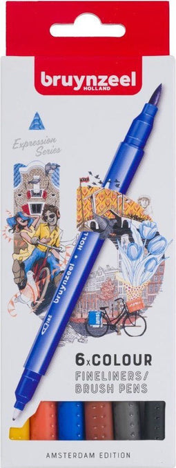Fineliner Brush pen Bruynzeel Creatives Amsterdam set 6 kleuren