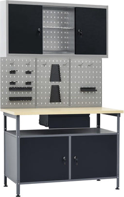 vidaXL - Werkbank - met - drie - wandpanelen - en - een - kast