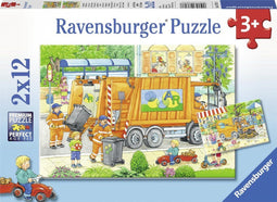 Ravensburger puzzel Onderweg met de vuilniswagen en veegmachine - Twee puzzels van 12 stukjes - Voor kinderen vanaf 3 jaar (2 stuks)