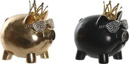 Decoratieve figuren DKD Home Decor 13,5 x 11 x 14 cm Zwart Gouden Varken (2 Stuks)