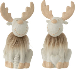 J-Line figuur Hert Vacht - polyresin - beige/wit - small - 2 stuks