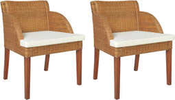 vidaXL - Eetkamerstoelen - 2 - st - met - kussens - natuurlijk - rattan - lichtbruin