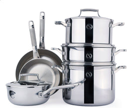 Saveur Selects Voyage 10-delige Pannenset - Tri-Ply RVS - PFAS-vrij - Ovenbestendig tot 260°C (10 stuks)