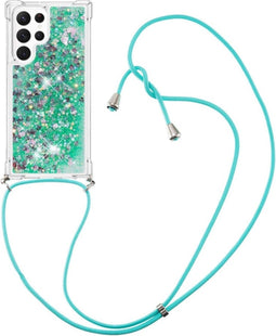 Lunso - Geschikt voor Samsung Galaxy S23 Ultra - Telefoonhoes met koord - Glitter Groen