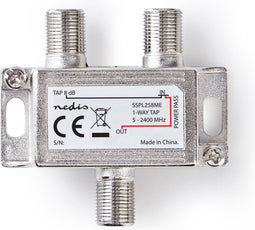 Nedis Satellietsplitter - 5 - 2400 MHz - 8.0 dB - Aantal ingangen: 2 - Outputs: 1 - Impedantie: 75 Ohm - Zink - Zilver