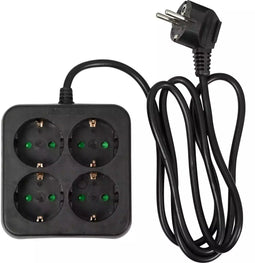 Benson Vierkante stekkerdoos - 4-voudig - RA - 1.5 meter - zwart