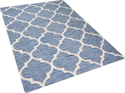 YALOVA - Laagpolig vloerkleed - Blauw - 140 x 200 cm - Wol