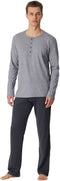 Schiesser Heren Pyjama - Lange broek - Serafinokraag met knoopsluiting - Antraciet