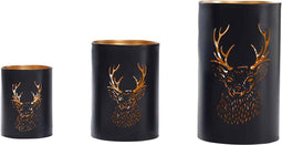 PTMD Yolein Rond Windlicht - H20 x Ø12 cm - Set van 3 - Ijzer - Grijs