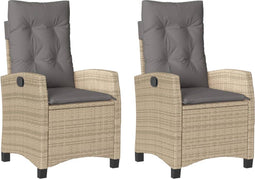 vidaXL - Tuinstoelen - 2 - st - verstelbaar - kussens - poly - rattan - gemengd - beige