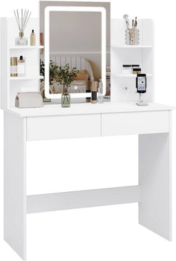 Woltu Kaptafel - LED-Spiegel 3 Lichtkleuren - Wit - 90 x 40 x 135 cm