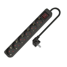 TM Electron 3680 W - Stopcontactenstrip 6 Tomas met Interruptor - Zwart (1,5 m)