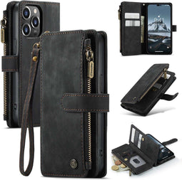 Caseme - Geschikt voor iPhone 14 Pro - Vintage 2 in 1 portemonnee hoes - Zwart