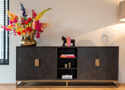 Richmond Interiors Dressoir Blackbone brass 4-deuren + open vak (Black rustic)
