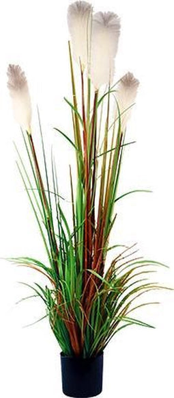 Riet gras in pot 150 cm wit-groen-bruin kunstplant