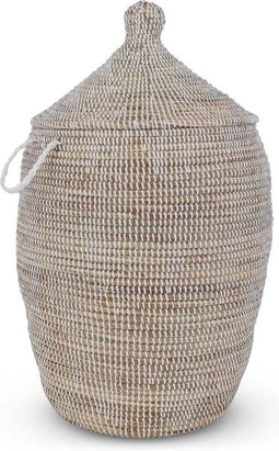 Rieten Wasmand met Deksel van Zeegras Wit - Ø 32 x 55 klein