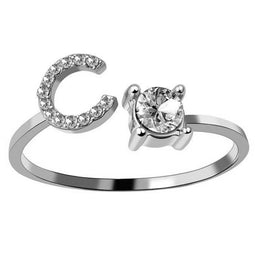 Ring Met Letter - Ring Met Steen - Letter Ring - Ring Letter - Initial Ring - Zilver 925 Letter C - Cadeautje voor haar