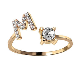 Ring Met Letter - Ring Met Steen - Letter Ring - Ring Letter - Initial Ring - (Zilver 925) Gold-Plated Letter M - Cadeautje voor haar