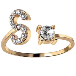 Ring Met Letter - Ring Met Steen - Letter Ring - Ring Letter - Initial Ring - (Zilver) Gold-Plated Letter S - Cadeautje voor haar