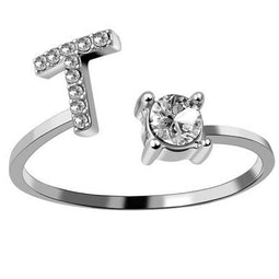 Ring Met Letter - Ring Met Steen - Letter Ring - Ring Letter - Initial Ring - Zilver 925 Letter T - Cadeautje voor haar