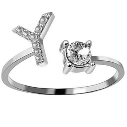 Ring Met Letter - Ring Met Steen - Letter Ring - Ring Letter - Initial Ring - Zilver 925 Letter Y - Cadeautje voor haar
