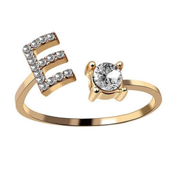 Ring Met Letter - Ring Met Steen - Letter Ring - Ring Letter - Initial Ring - (Zilver) Gold-Plated Letter E - Cadeautje voor haar