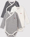 Petit Bateau - Trio babyrompertjes - Lange mouwen - Wit/Blauw + Blauw/Wit + Wit