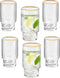 Ripple longdrinkglazen - Goude rand - 6 Delig Set -295 ml - Origami-stijl - glazen beker - Ripple vintage glaswerk