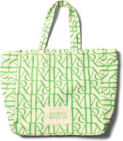 Riviera Maison Katoen en draagtas, Stevige Schoudertas met RM print - RM Monogram Tote Bag - Groen - Katoen