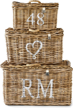 Riviera Maison Opbergmanden Met Deksel - Rustic Rattan Classic RM Basket - Bruin - Set 3 Stuks