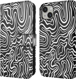 iMoshion Hoesje Geschikt voor iPhone 14 Hoesje Met Pasjeshouder - iMoshion Design Bookcase smartphone - Meerkleurig / Black And White