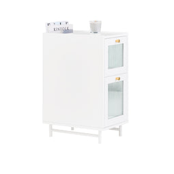 SoBuy Nachtkastje - Met 2 Glazen Laden en Opbergvak - 30 x 45 x 65 cm - Wit